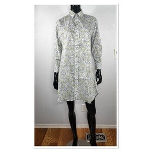 WEAR CISCO MINI SHIRT DRESS Sz S NWOT 100% Cotton Floral Green Blue White